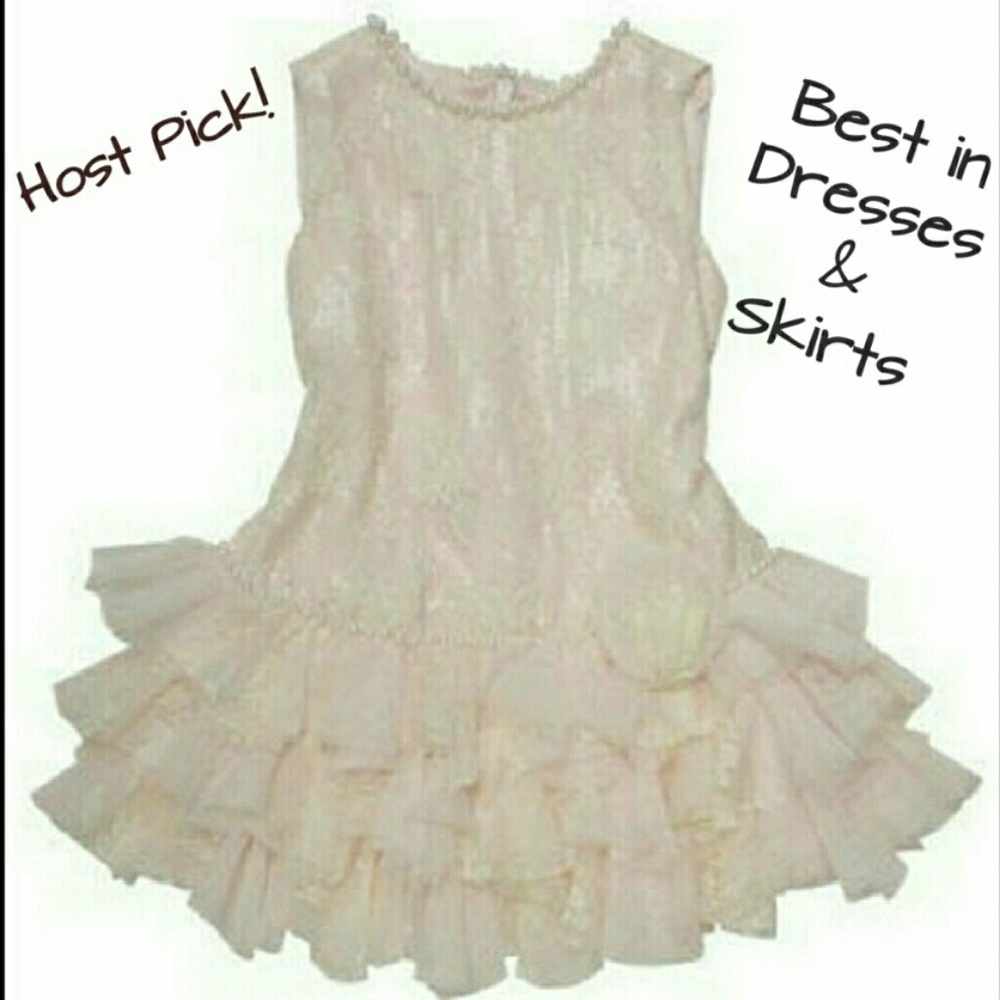 Biscotti NWT Girls Pink & Ivory Lace Embellished Ruffle Dress NEW